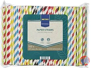Rappel produit 500 Pailles à rayures papier coloris assortis METRO PROFESSIONAL