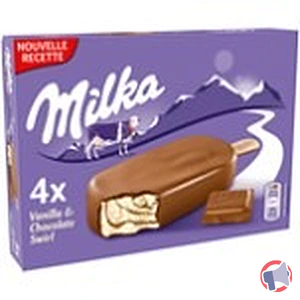 Rappel produit 4 batonnets de glace vanille et chocolat, Milka Milka