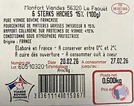 Rappel produit 6 STEAKS HACHES 15% (100g) Monfort Viandes