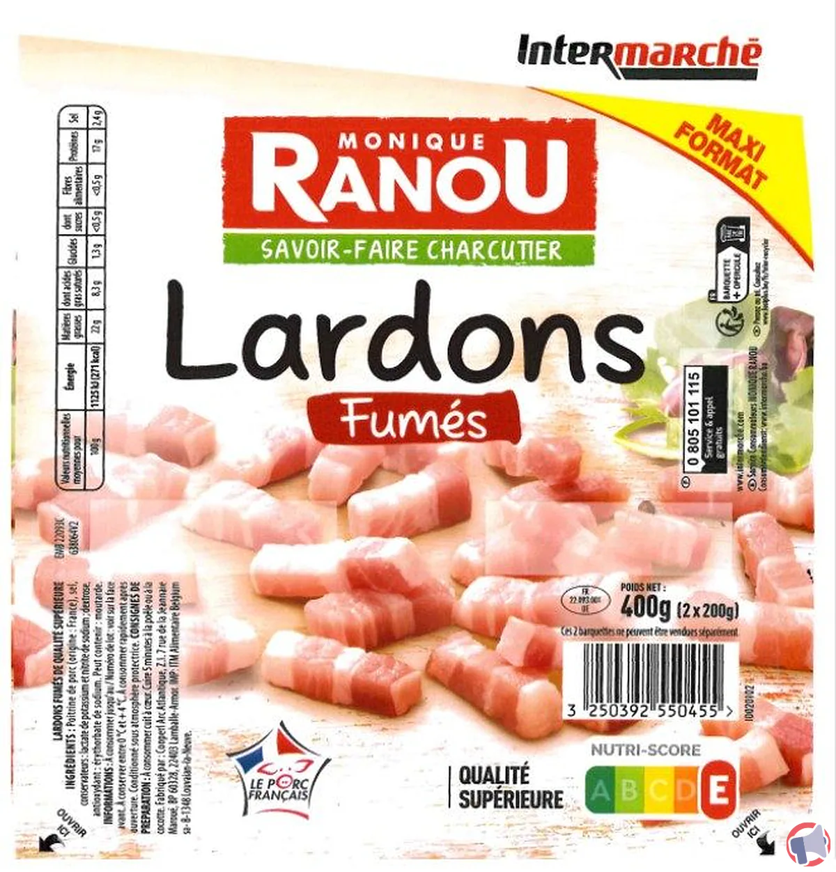 Rappel produit : lardons fumés Monique Ranou (2 x 200 g) — risques et démarches à suivre