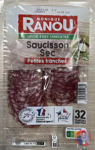 Rappel produit Saucisson sec Petites tranches – 32 tranches MONIQUE RANOU