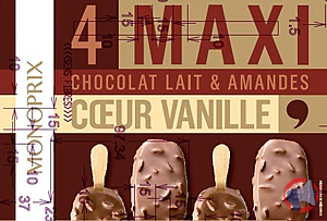 Rappel produit 4 maxi bâtonnets chocolat lait & amandes cœur vanille 314g / 440ml MONOPRIX MONOPRIX