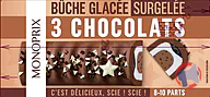 Rappel produit MONOPRIX Bûche glacée 3 chocolats 534,1g / 1L MONOPRIX