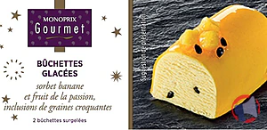 Rappel produit Buchettes glacée sorbet banane et fruit de la passion inclusions graines croquantes Monoprix Gourmet