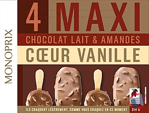Rappel produit Maxi bâtonnets vanille chocolat amandes x4 - Monoprix Monoprix