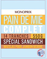 Rappel produit MONOPRIX Pain de mie complet 550g - Monoprix