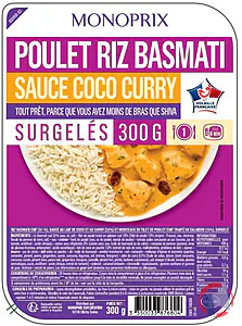 Rappel produit POULET ET RIZ BASMATI SAUCE COCO CURRY SURGELES MONOPRIX