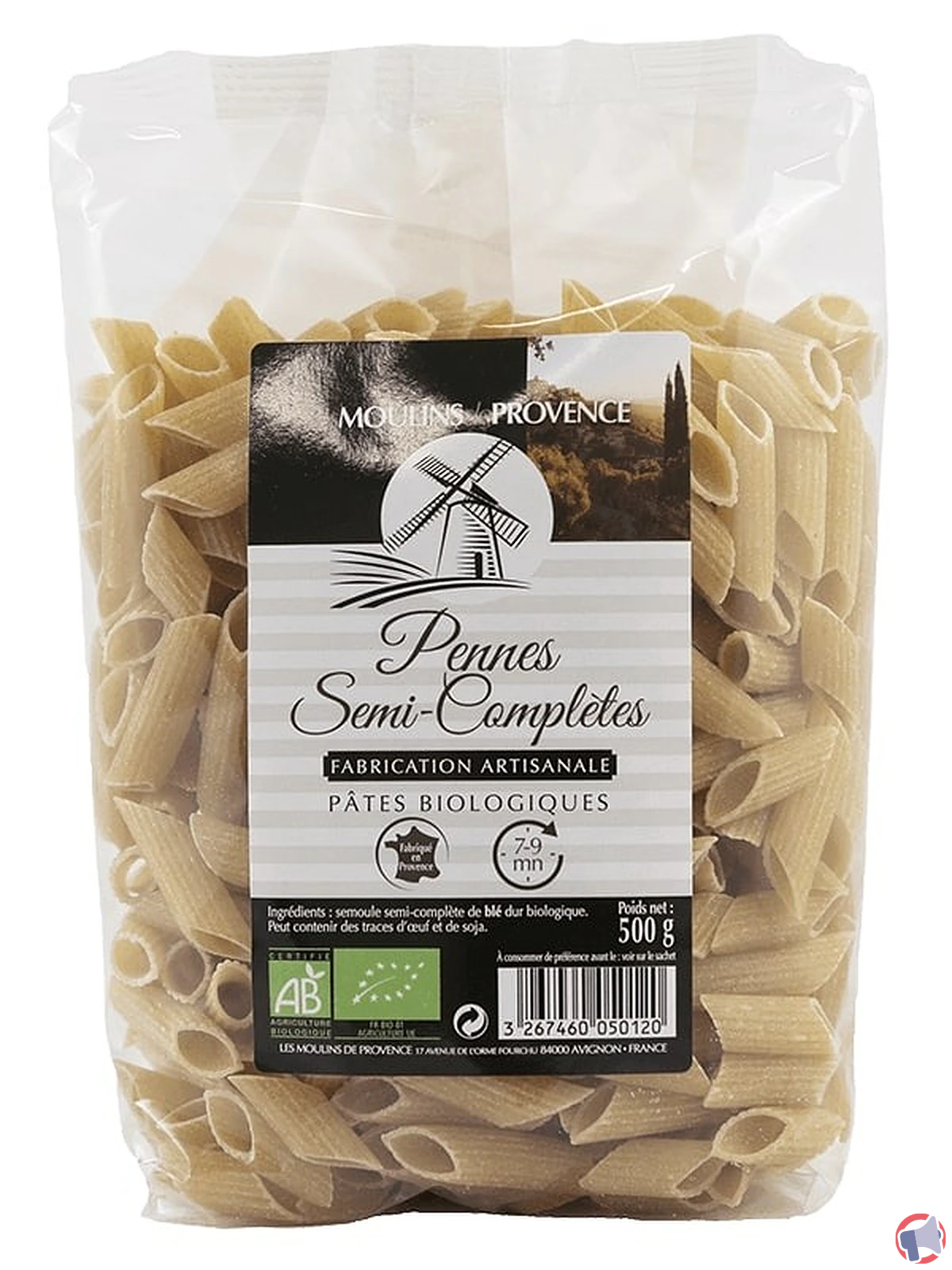 Rappel du produit Moulin Provence - Penne semi-complète bio 500gr : informations essentielles