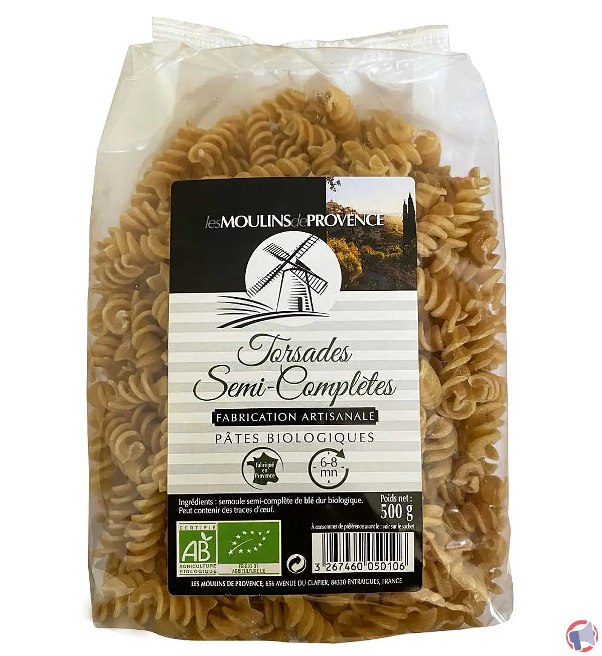 Rappel : Moulin Provence torsade semi complète bio 500gr