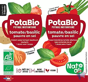 Rappel produit POTABIO INSTANTANÉ TOMATE BASILIC pauvre en sel NATALI