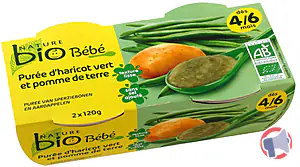 Rappel produit purée haricot vert pomme de terre bio dès 4/6 mois 2x120g nature bio
