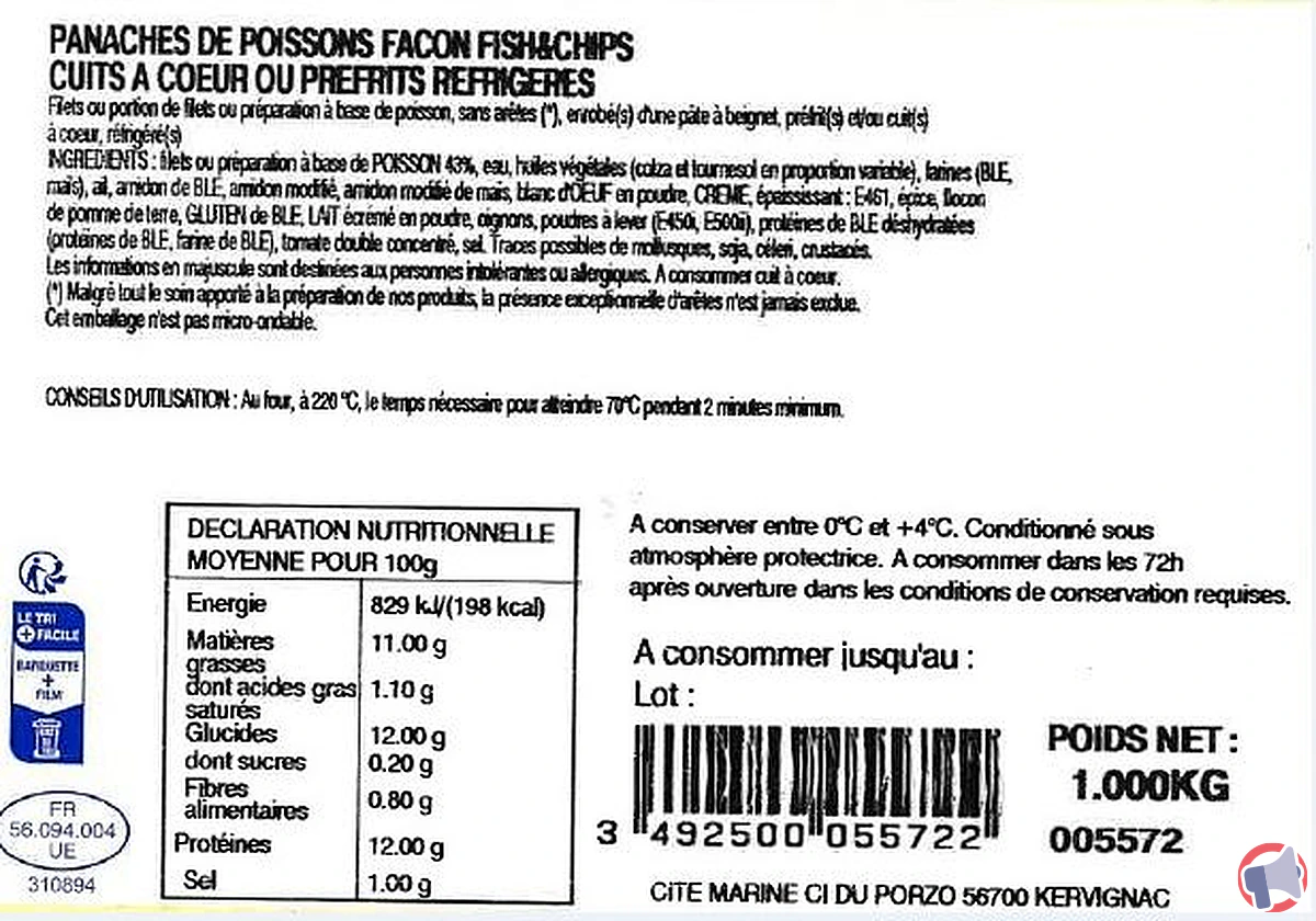 Rappel panaché poisson fish and chips : présence de listeria monocytogenes