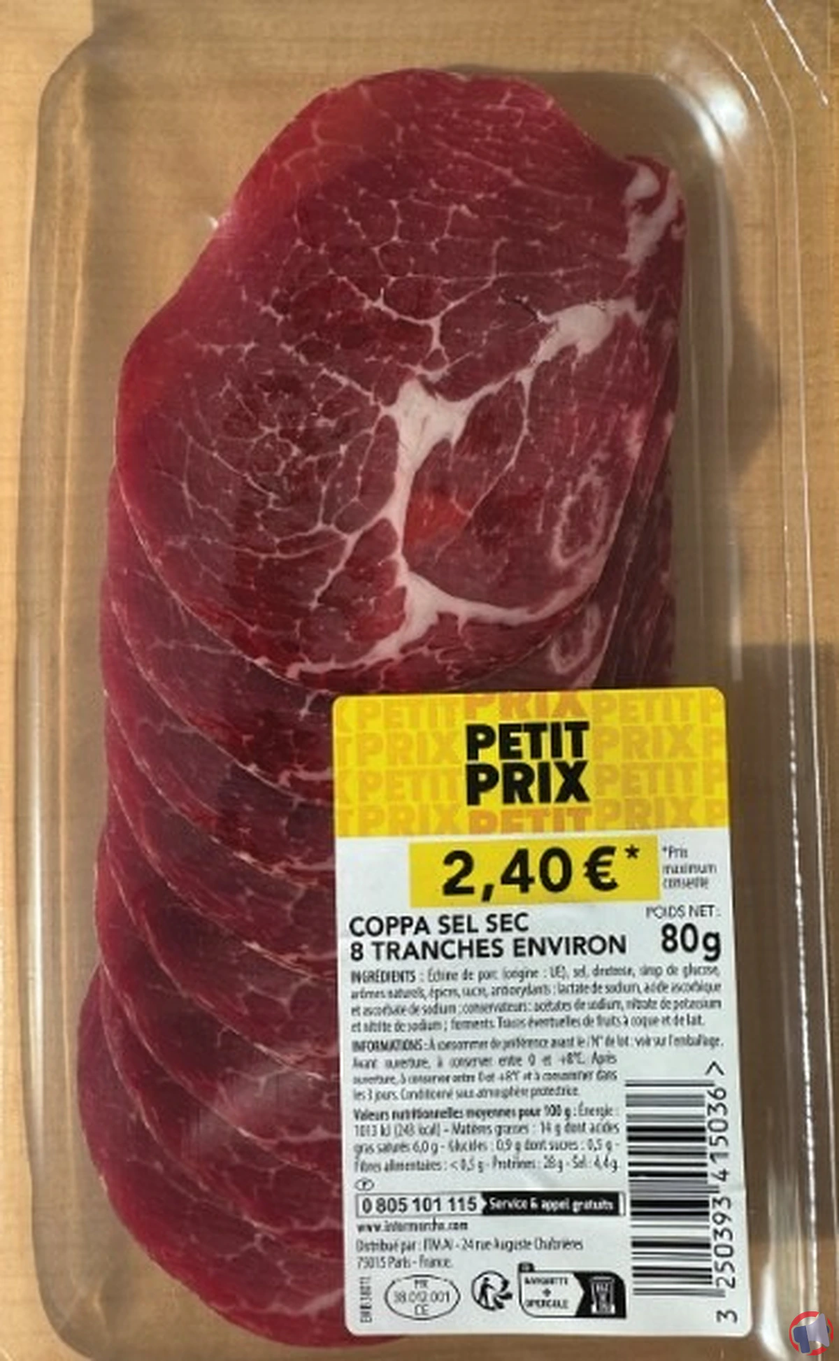 Rappel : neutre petit prix coppa, 8 tranches 80g