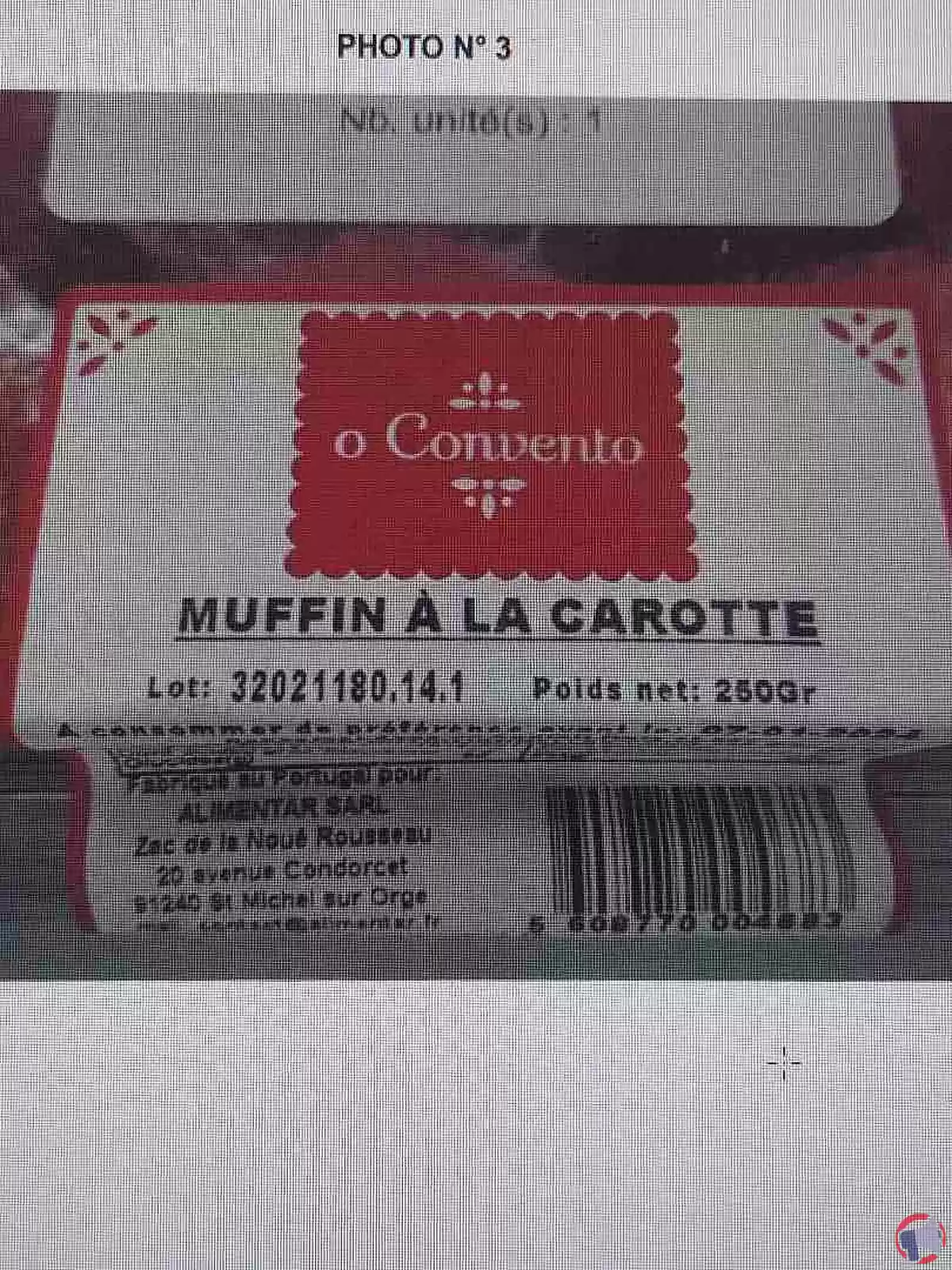 Rappel de produit : muffin à la carotte de la marque O Convento