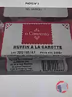 Rappel produit O CONVENTO MUFFIN A LA CAROTTE