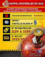 Rappel produit OLA Energy Réunion Bouteille de gaz