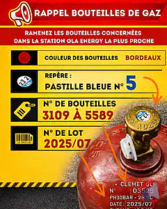 Rappel produit Bouteille de gaz OLA Energy Réunion