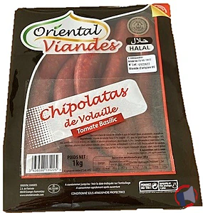 Rappel produit CHIPOLATA DE VOLAILLE TOMATE BASILIC HALAL ORIENTAL VIANDES
