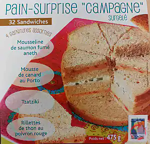 Rappel produit PAIN SURPRISE CAMPAGNE 475g Pain surprise campagne tranché - 32 sandwiches - surgelé
