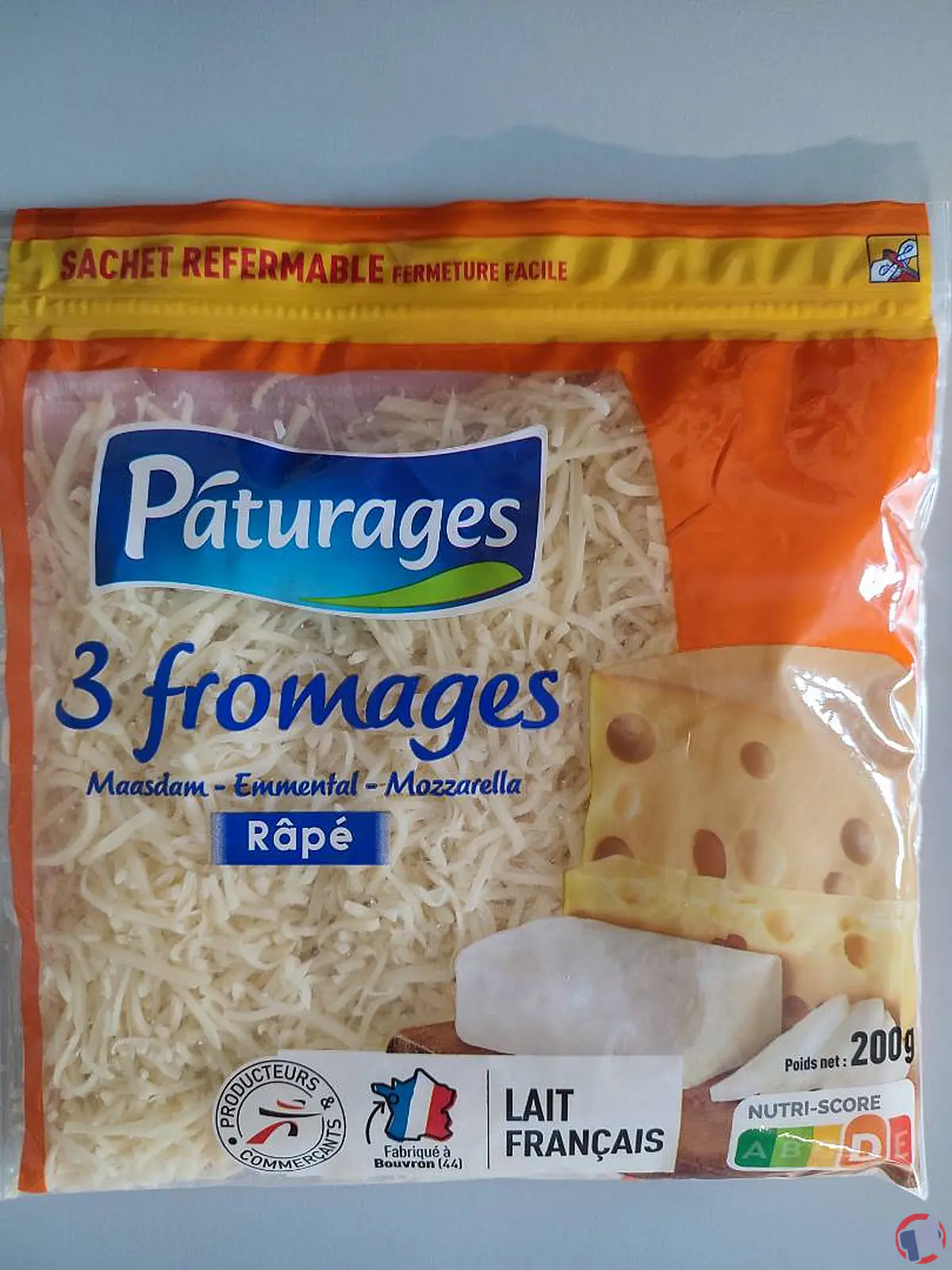 Rappel de produit : 3 fromages Maasdam, Emmental, Mozzarella Râpé 200g de la marque Paturages