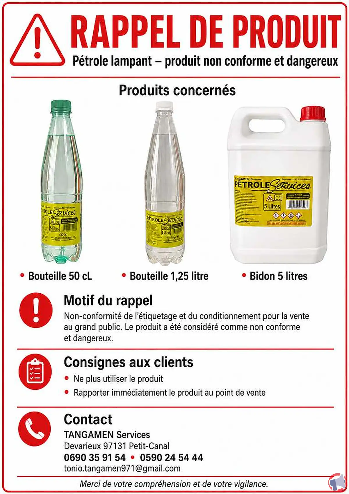 Rappel : pétroles services (pétrole services) : risques et conduite à tenir pour les consommateurs