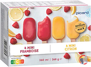 Rappel produit 8 MINI BATONNETS SORBET FRUITS - Framboise / Citron PICARD