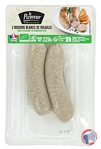 Rappel produit BOUDIN BLANC DE VOLAILLE BIO SKINX2 FIX 220G PICOREUR LE PICOREUR
