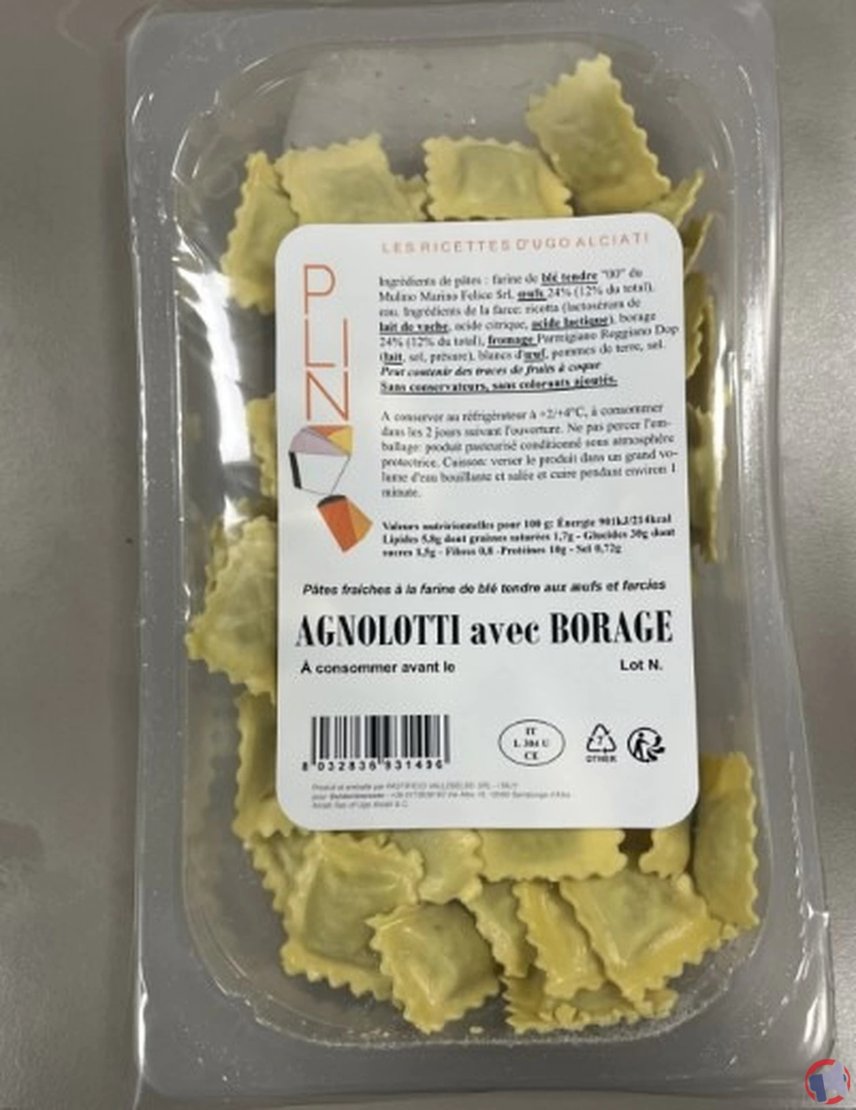 Rappel de produit : Agnolotti avec borrage 300g de la marque Plin