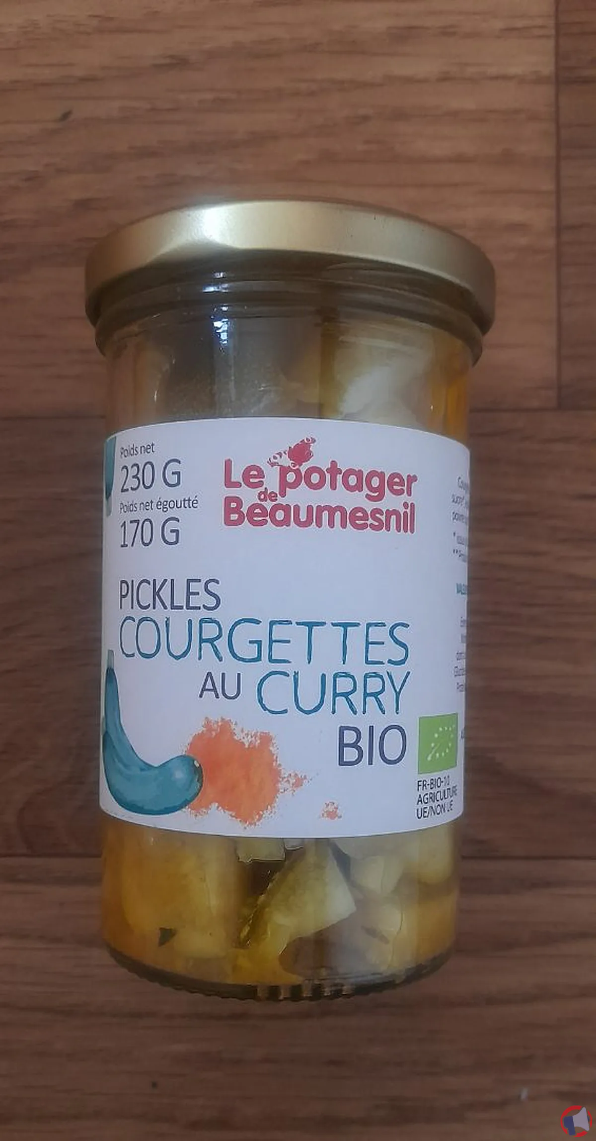 Rappel produit : pickles courgettes au curry bio de Le Potager de Beaumesnil