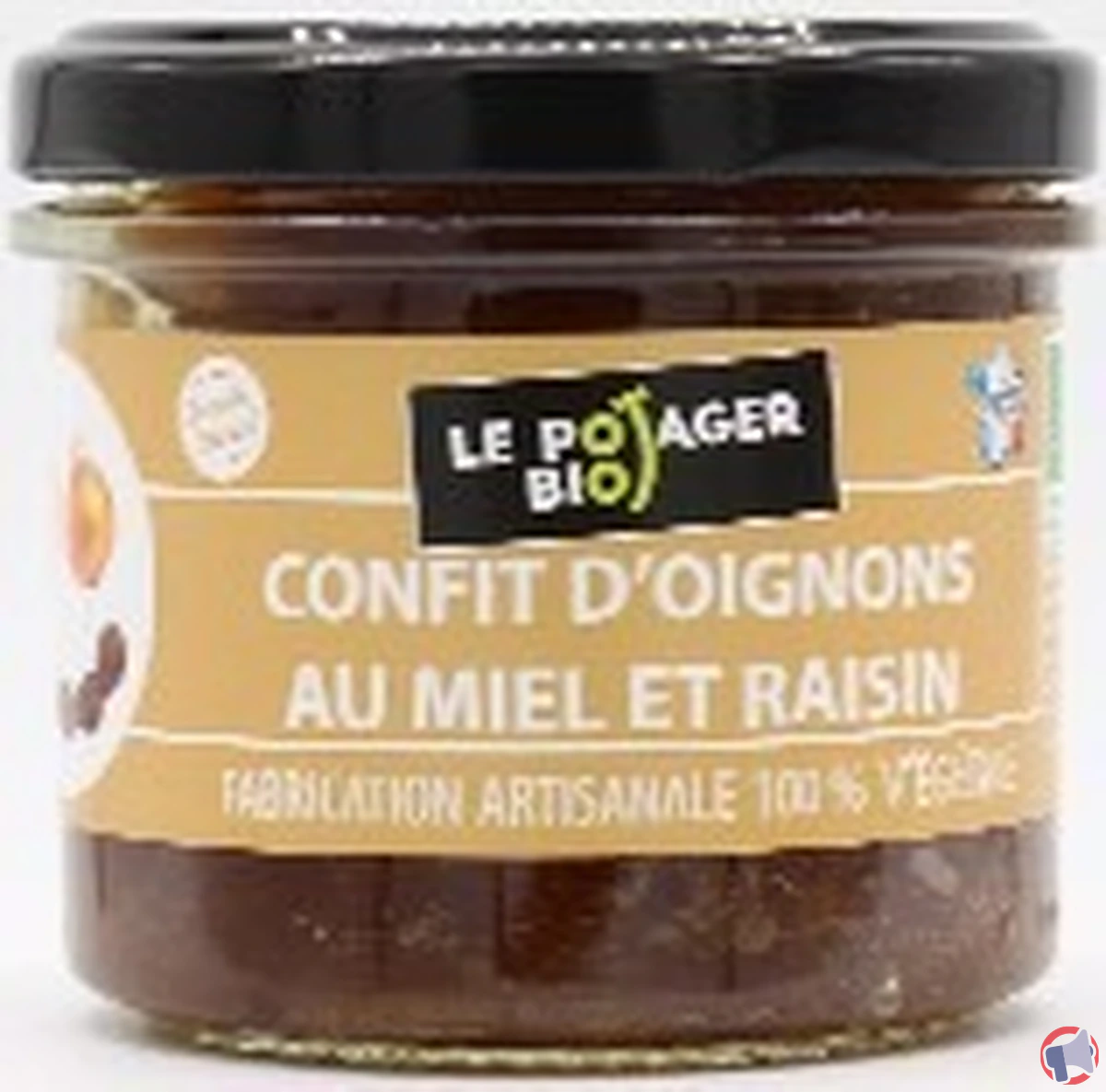 Rappel produit : confit oignons raisins 100g de la marque le potager bio