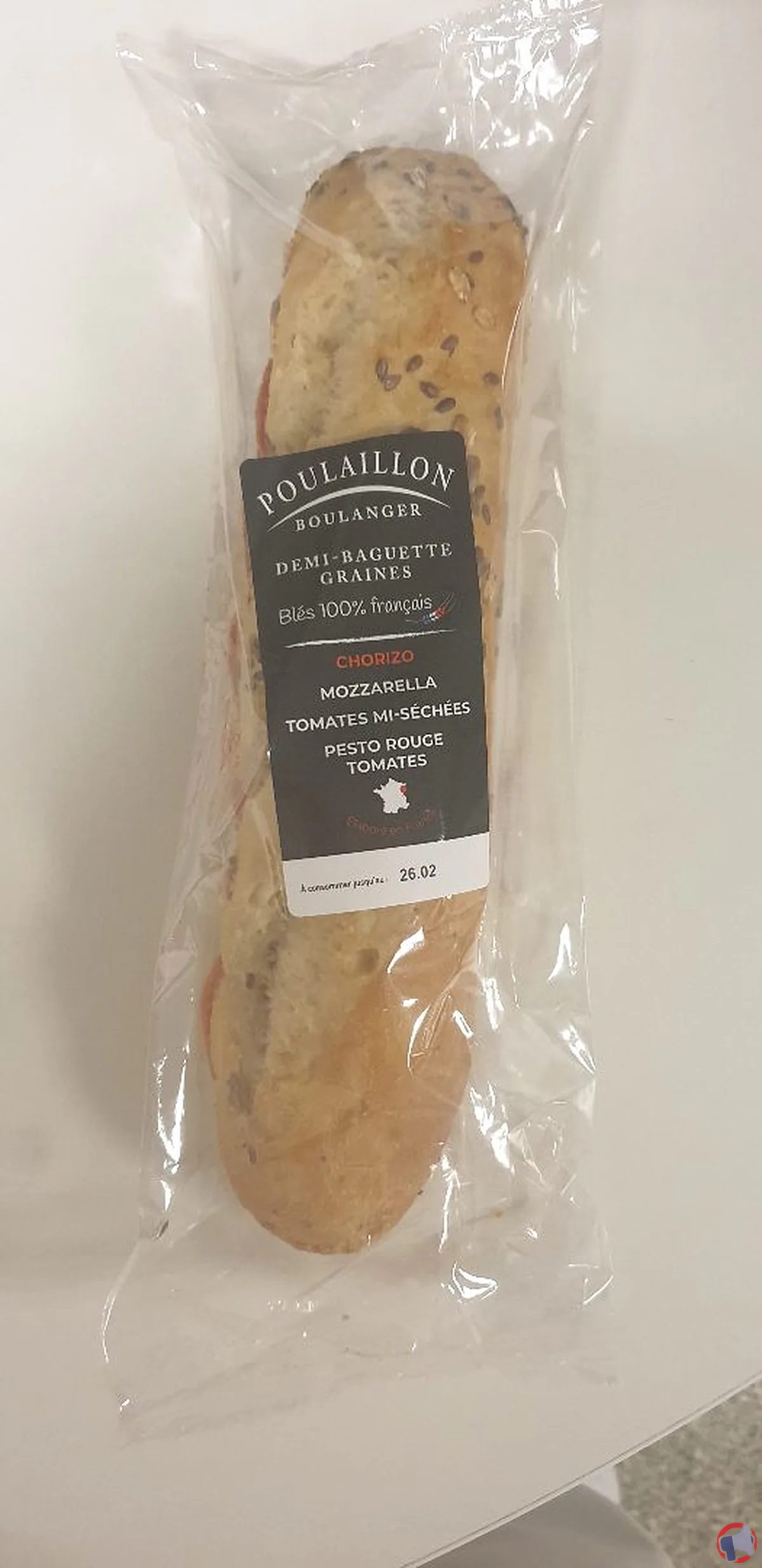 Rappel produit : sandwich baguette graines chorizo mozzarella tomates mi-séchées de la marque Poulaillon