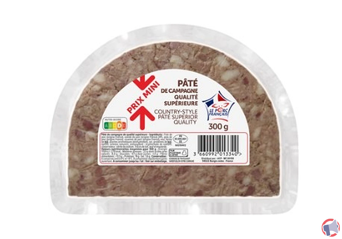 Rappel de produit : Pâté de campagne supérieur 300g de la marque PrixMini