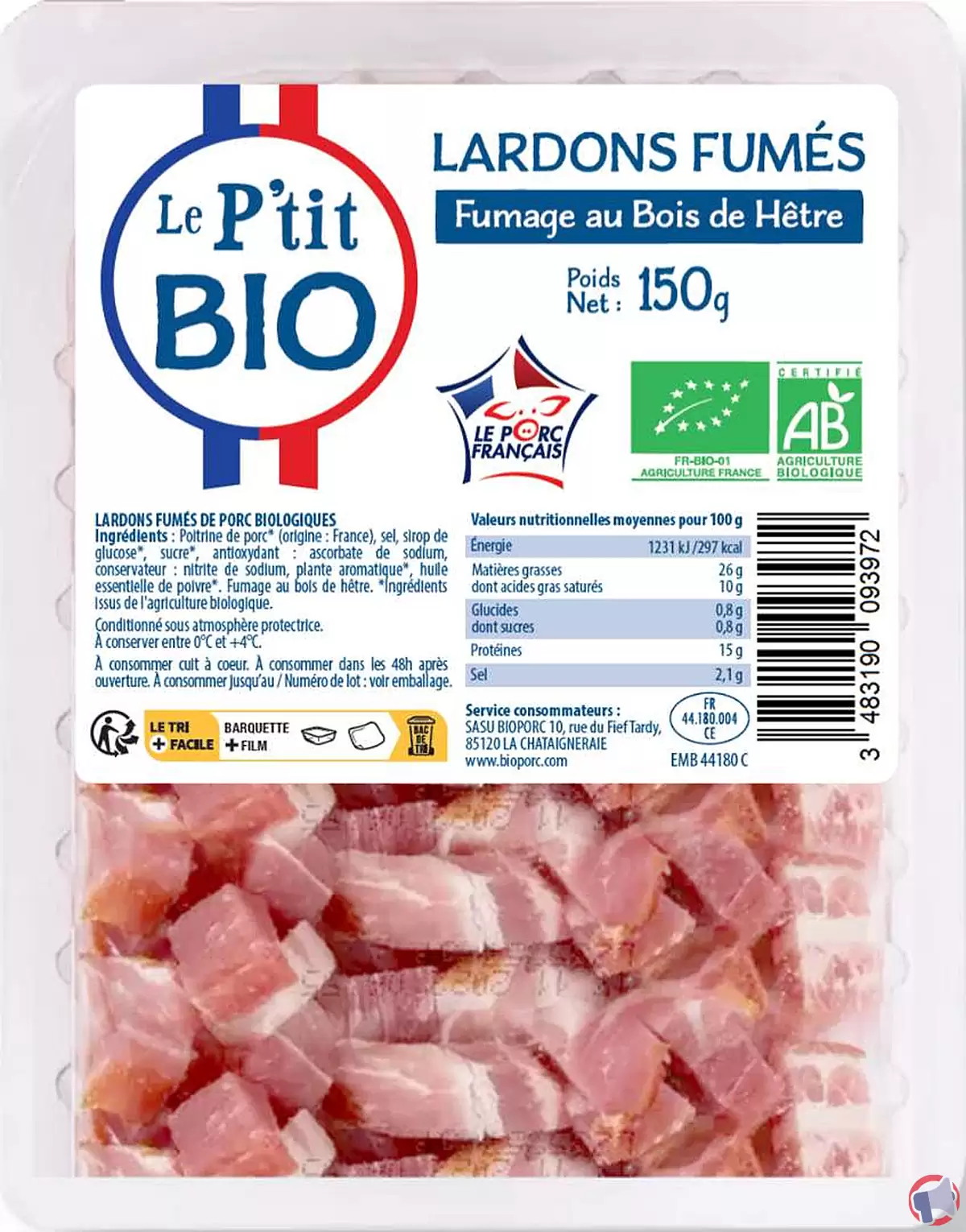 Rappel de lardons fumés de la marque Le P'tit Bio pour cause de listeria