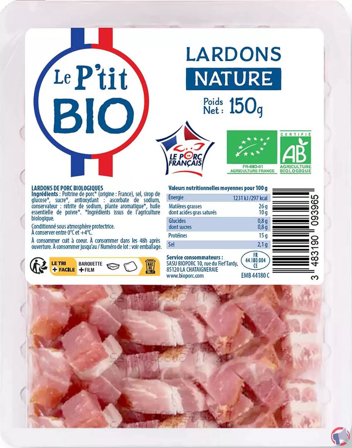 Rappel de lardons nature de la marque Le P'tit Bio pour cause de listeria
