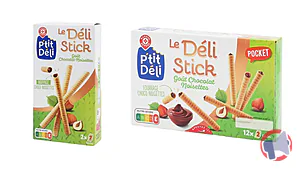 Rappel produit DELI STICK FOURRES CHOCOLAT NOISETTE 150G ET DELI STICK NAPPES CHOCOLAT NOISETTE 100G P'TIT DELI