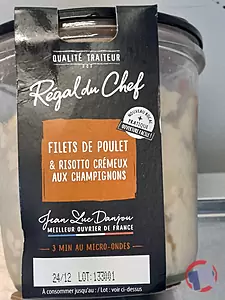 Rappel produit Filets de poulet & risotto crémeux aux champignons QUALITE TRAITEUR /Régal du Chef