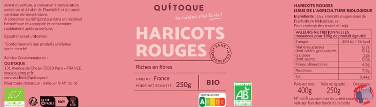 Rappel produit : Quitoque haricots rouges bio 265 g (que faire si vous en avez ?)
