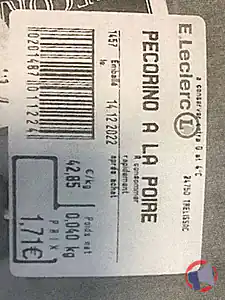 Rappel produit PECORINO A LA POIRE Rayon Fromage à la coupe