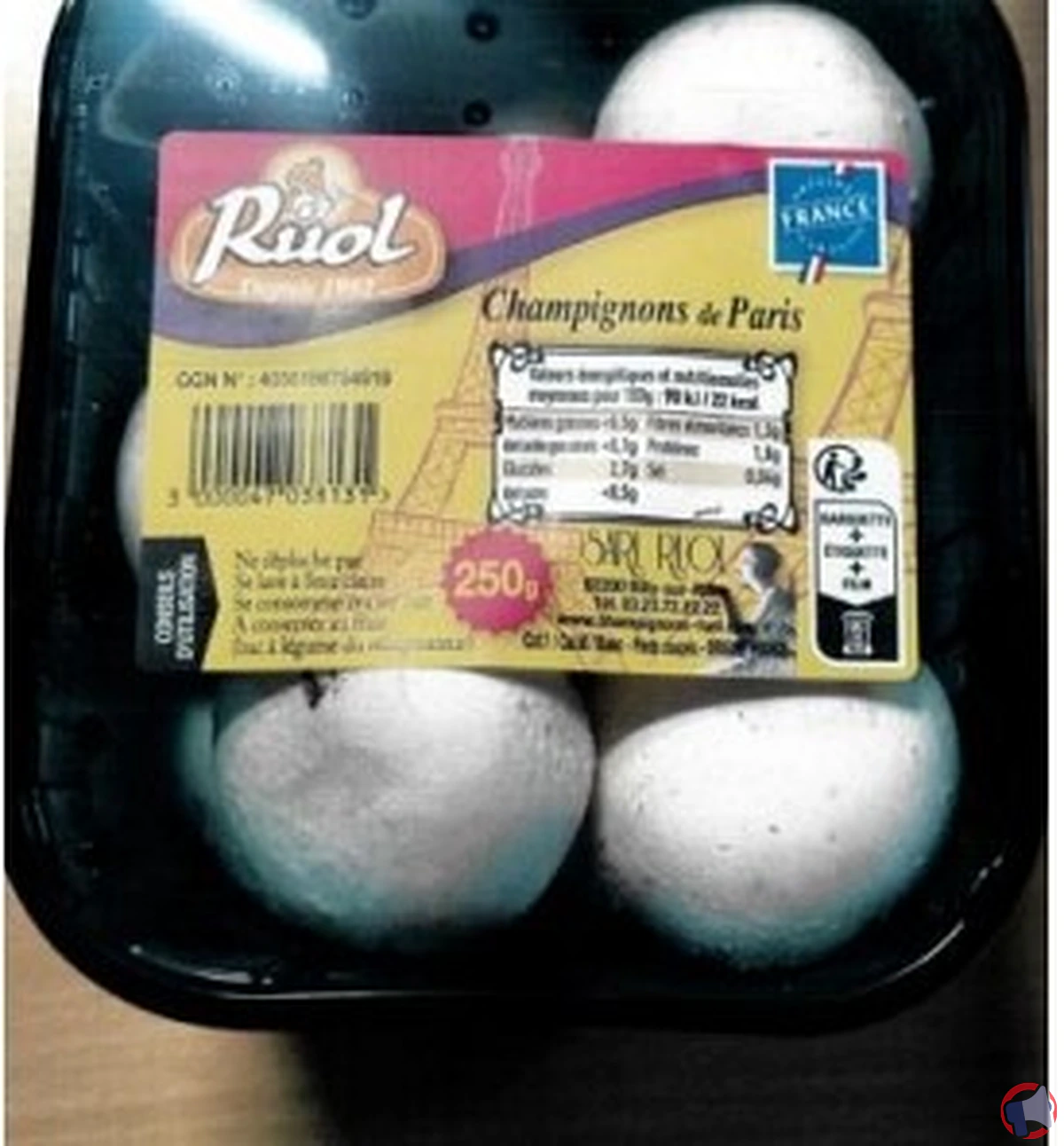Rappel de champignons de Paris de la marque Ruol pour présence de pesticides