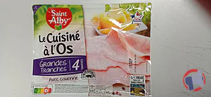 Rappel produit Jambon cuit supérieur cuisiné à l'os avec couenne 4 tranches conservation sans nitrite Saint Alby