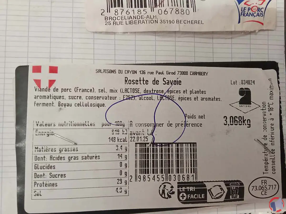 Rappel de produit : rosette de Savoie de la marque Salaisons du Cayon