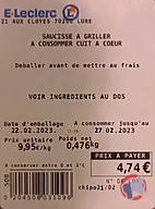 Rappel produit SAUCISSE A GRILLER SANS MARQUE - ELABORE DANS NOS ATELIERS (photo numéro 2)