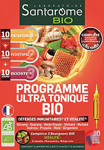 Rappel produit PROGRAMME ULTRA TONIQUE BIO 30 ampoules SANTAROME BIO