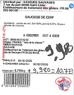 Rappel produit SAUCISSE DE CERF SAVEURS SAUVAGES (photo numéro 1)