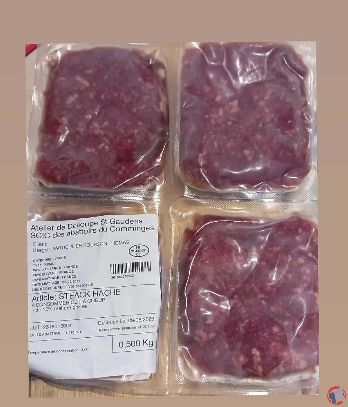 Rappel de steak haché : risque microbiologique possible (SCIC abattoirs comminges)