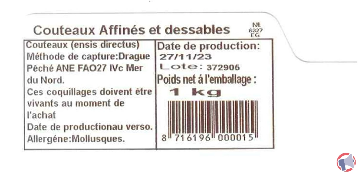 Rappel de produit : Pied de couteau de la marque Seafarm pour risque de norovirus