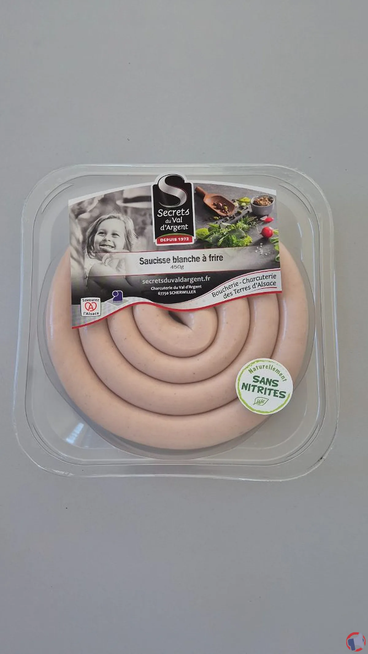 Rappel produit Secrets Val d’Argent : saucisse blanche frire 450 g en procédure de retrait