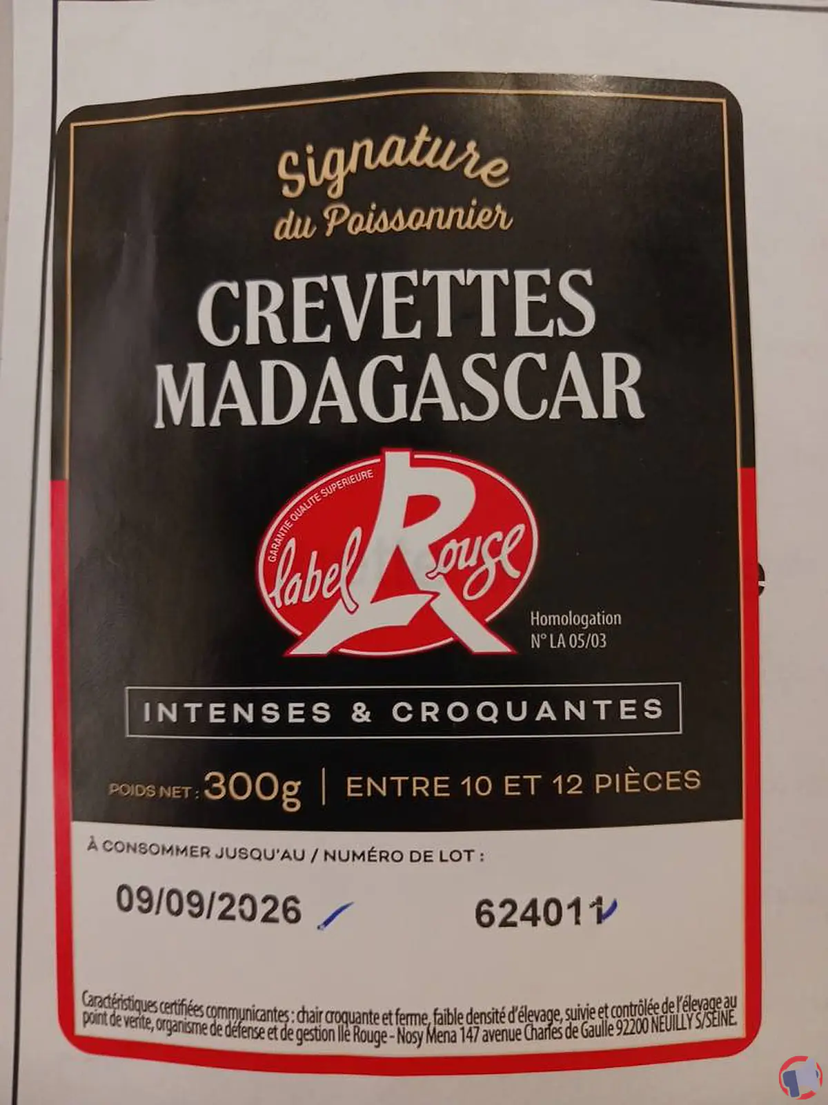 Rappel : signature poissonnier crevettes entières cuites réfrigérées