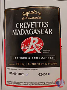 Rappel produit Crevettes entières cuites réfrigérées élevage Penaeus Monodon 300g calibre 30/40 Signature du poissonnier