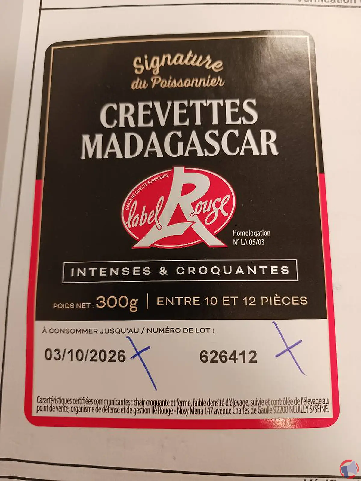 Rappel Produit Signature Poissonnier : crevettes entières cuites réfrigérées